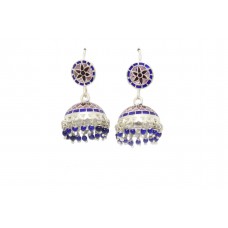 Earrings Enamel Jhumki Dangle Sterling Silver 925 Blue Beads Traditional C5